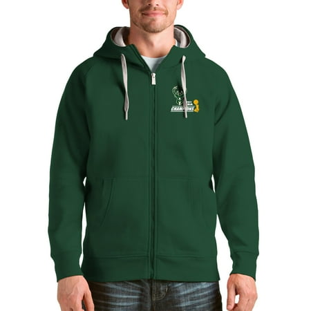 Men's Antigua Hunter Green Milwaukee Bucks 2021 NBA Finals Champions Victory Full-Zip Hoodie