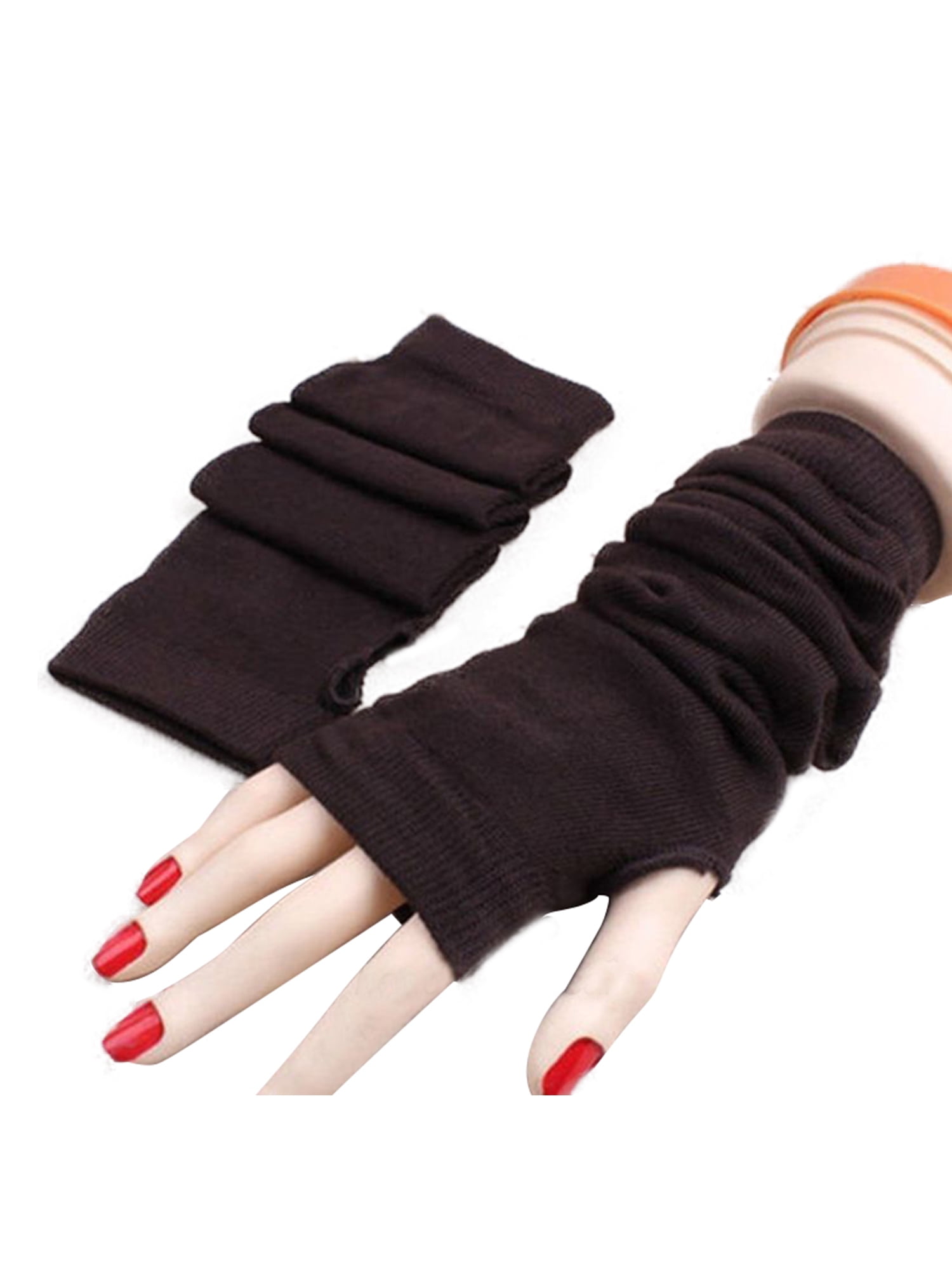 Women's Knitted Stretchy Arm Warmer Long Plain Fingerless Mittens