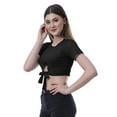 thumbnail image 3 of Moomaya Haut Court Noué devant pour Femmes Manches Courtes Col Rond Tee-Shirt Noué, 3 of 7