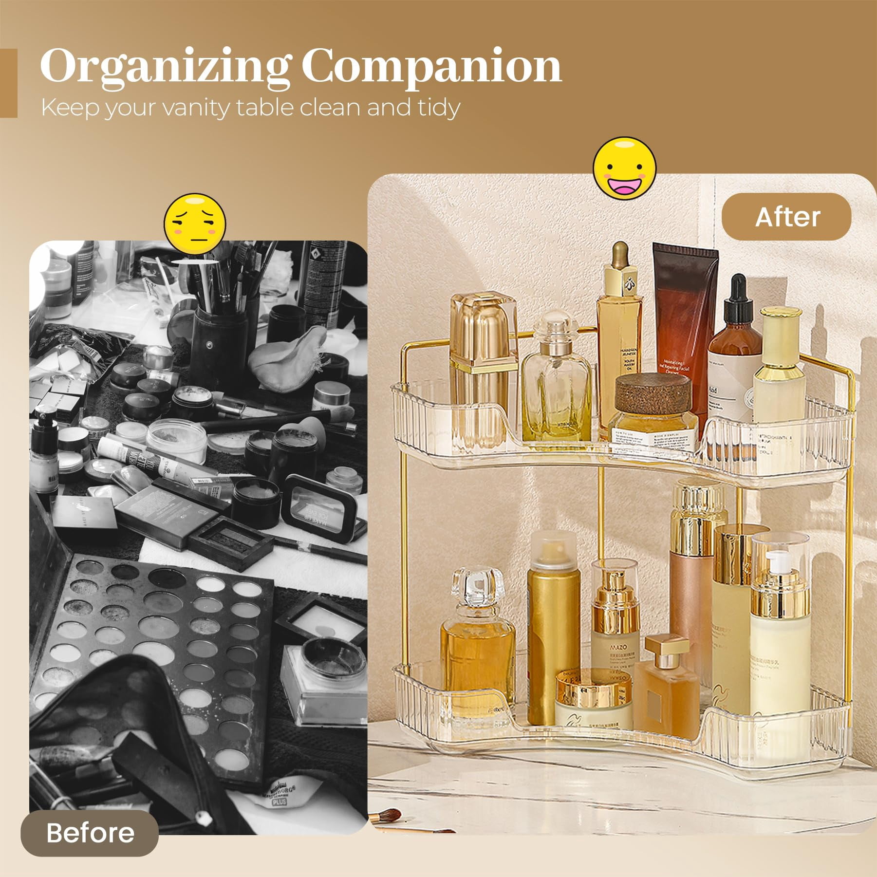 Soda Candy Corner Makeup Organizer for Vanity Countertop Space Saving Cosmetic Storage Organizer for Dresser Bathroom Kitchen, 2 Tier