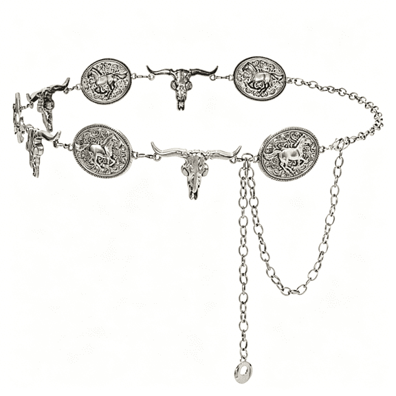 DESIGNICE Women Western Chain Waist Belt Cowgirl Metal Belt for Dress Jeans Adjustable Waist Chain Belt