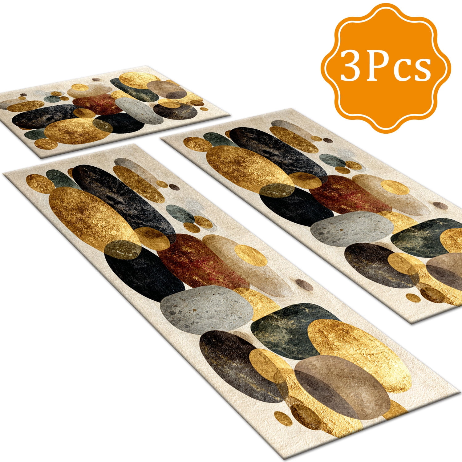 3 Piece Kitchen Rug Set, Non-Slip And Washable, Abstract Pattern Kitchen Hallway Rug, Soft And Comfortable, Suitable For Sinks, Floors, Entrances, Hallways and Bathrooms