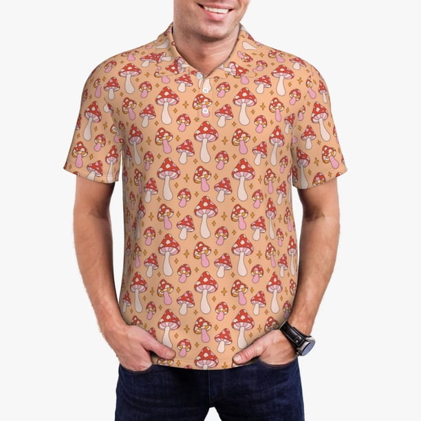 Balery Mushroom Camisa Polo de Hombre con Estampado, de Manga Corta y Tejido Medio, Camisa Tipo Golf Polo-3X-Large