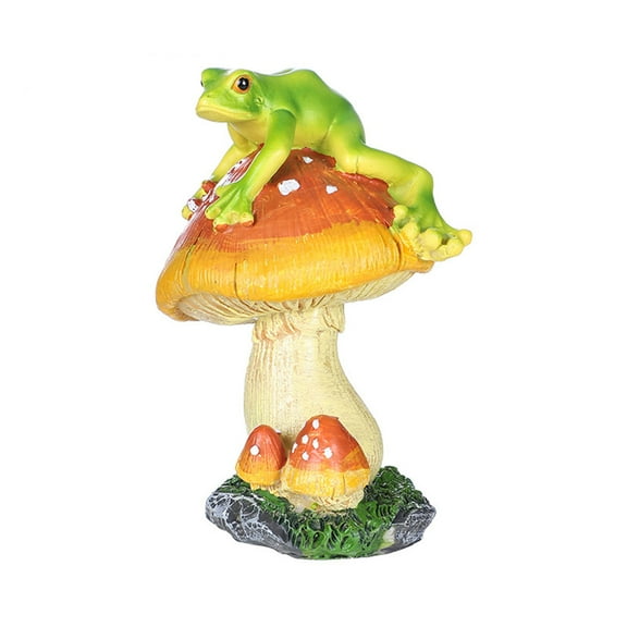 Frog Garden Decor Funny Frog Figurines Sculpture - Frog Garden Statue Cute Frog Figurine Decor with Mushroom Animal Statue Collectible Figurines for Home Decor Office Shelves Desk Table
