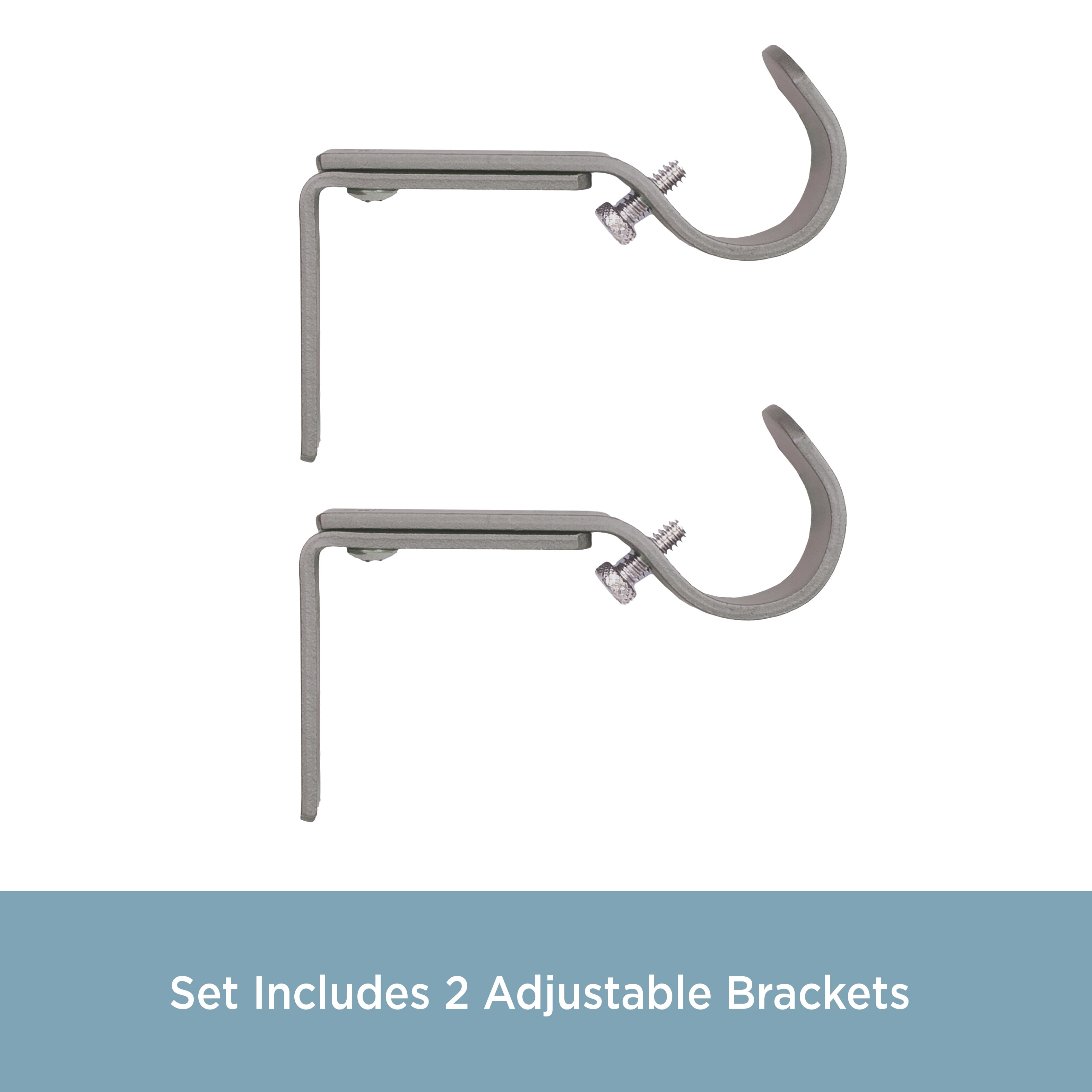 Kenney 1" Adjustable 3.5-4.5" Curtain Rod Mounting Brackets, Set of 2, Pewter