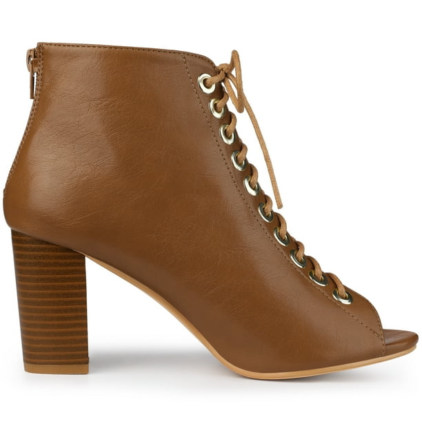 Allegra K Women s Peep Toe Front Lace Up Chunky Heel Ankle Boots
