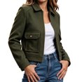 thumbnail image 2 of Mifsaly Womens Cropped Bomber Jackets Zip Up Collared Fall Coat Slim Fit Trendy 2026 Daily Casual Going Out Work Office Lounge Outfits with Pockets Green,L, 2 of 7