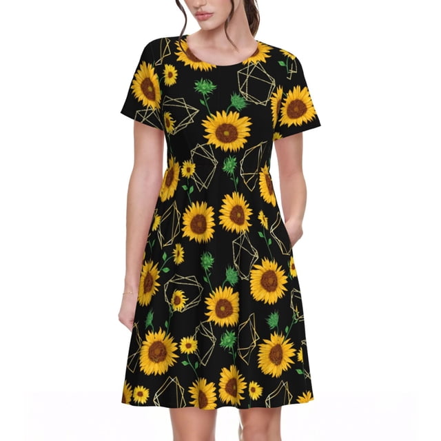 Balery Flower (2) Vestidos sueltos de manga corta para mujer, vestidos de verano 2025, vestidos casuales de corte A con vuelo.