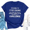 thumbnail image 1 of RXIRUCGD Hauts de Sortie pour Femmes Mode Été Décontracté Col Rond Imprimé Lettre Manches Courtes T-Shirt Chemises Femmes Bleu, 1 of 6