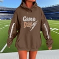 thumbnail image 2 of Moxiu Womens Oversize Hoodies Fleece Rugby Graphic Hoodie Y2K Pullover Sweater Game Day Hooded Sweatshirts with Pockets 2025 Brown,XXL, 2 of 4