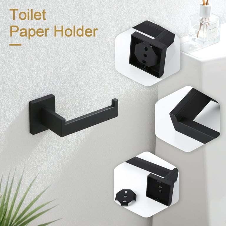 Toilet Paper Holder Black and Gold SUS304 Stainless Steel Toilet Roll Holder  for Bathroom, Kitchen, Washroom Wall Mount with Adhesive Razor Hook - Black  
