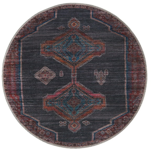 Rugs.com Sisu Collection Washable Rug – 3 Ft Round Gray Flatweave Rug Perfect For Kitchens, Dining Rooms