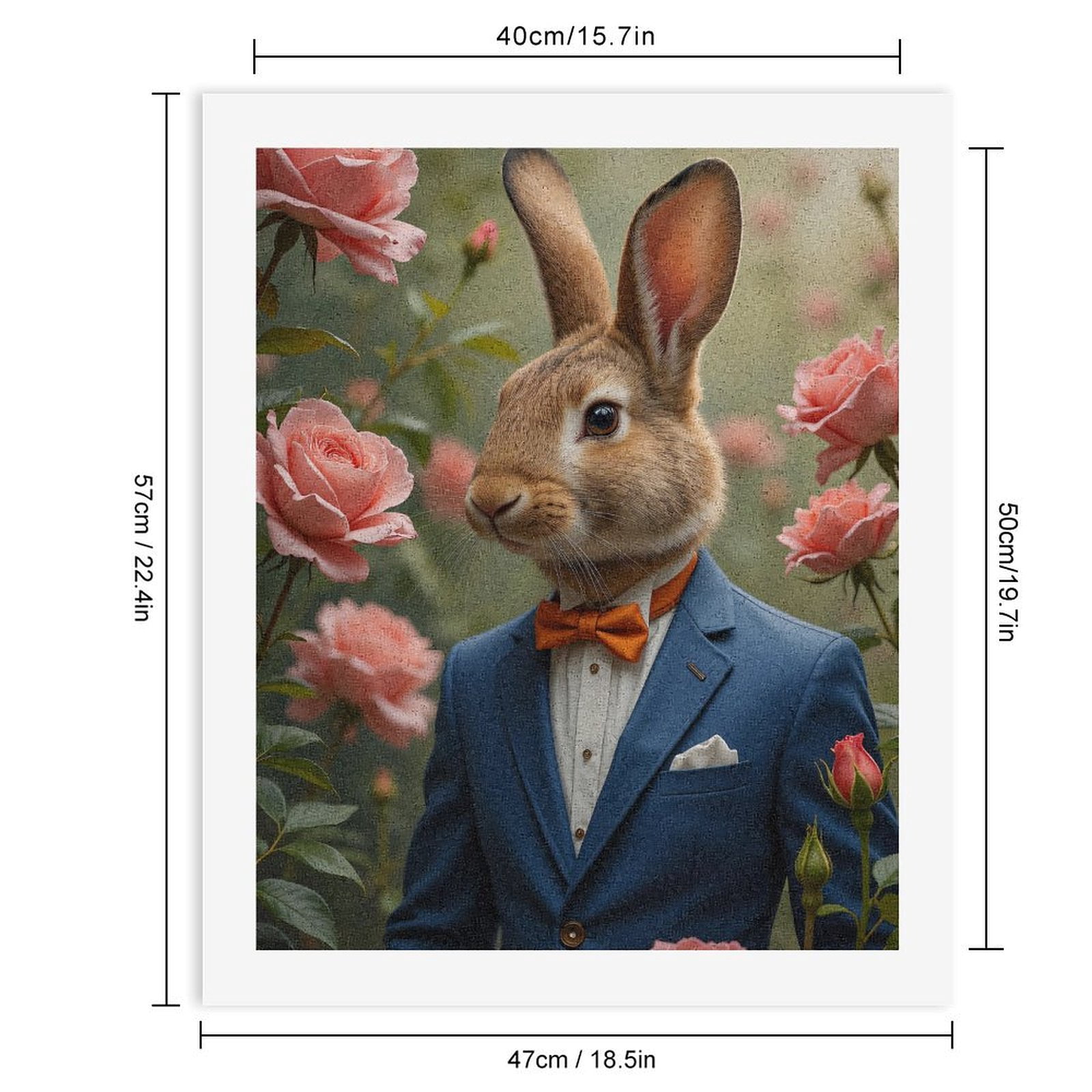 Paint By Numbers Kit for Adults Beginner - Elegant Rabbit Roses Blue Suit DIY Canvas Painting Kits for Adults, Frameless Paint By Number for Adults for Home Wall Decor 16x20 Inch