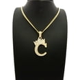 thumbnail image 2 of Stone Stud Allover Tilted Crown Initial C Pendant w/ 3mm 24" Cuban Chain Necklace, Gold-Tone, 2 of 4