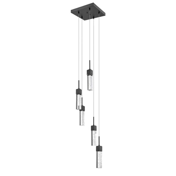Modern 5-Light LED Black Pendant Lights with Seeded Glass Shade
