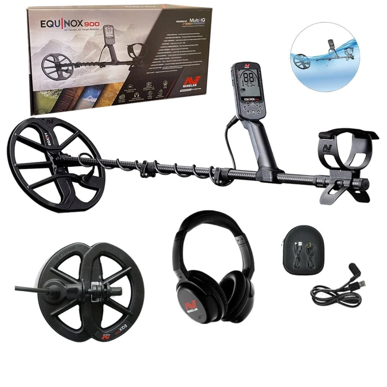 Minelab EQUINOX 900 Multi-IQ Metal Detector w/Pro-Find 20 Pinpointer, Bag, Pouch