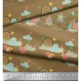 thumbnail image 3 of Soimoi Brown Modal Satin Fabric Hot Air Balloon,Yacht & Cloud Cartoon Print Fabric by the Yard 42 Inch Wide, 3 of 3