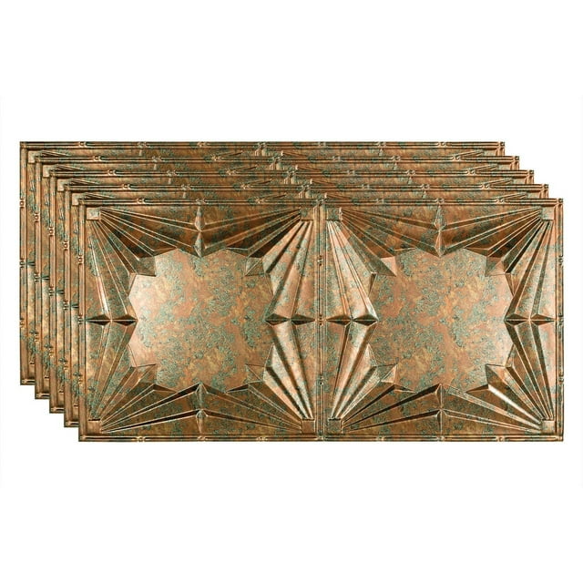 FASÄDE Art Deco Decorative Vinyl 2ft x 4ft Glue Up Ceiling Panel in Copper Fantasy (5 Pack)