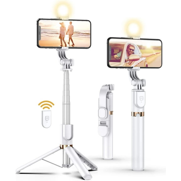Selfie Stick Tripod with Wireless Remote, 46'' Cellphone Selfie Stick Tripod with LED Fill Light, for iPhone 16/15/14/14 pro/13/13 Pro/12/11/11 Pro/XS Max/XS/XR/X/8/7 and Android Smartphone(Upgrade)