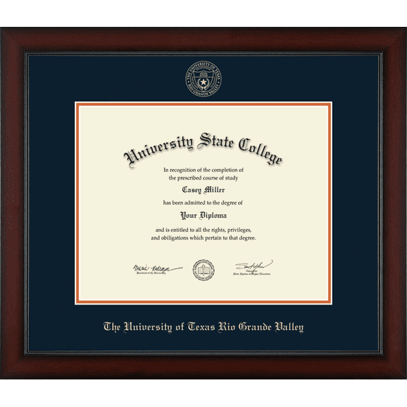 The University of Texas Rio Grande Valley Diploma Frame, Document Size 14" x 11"