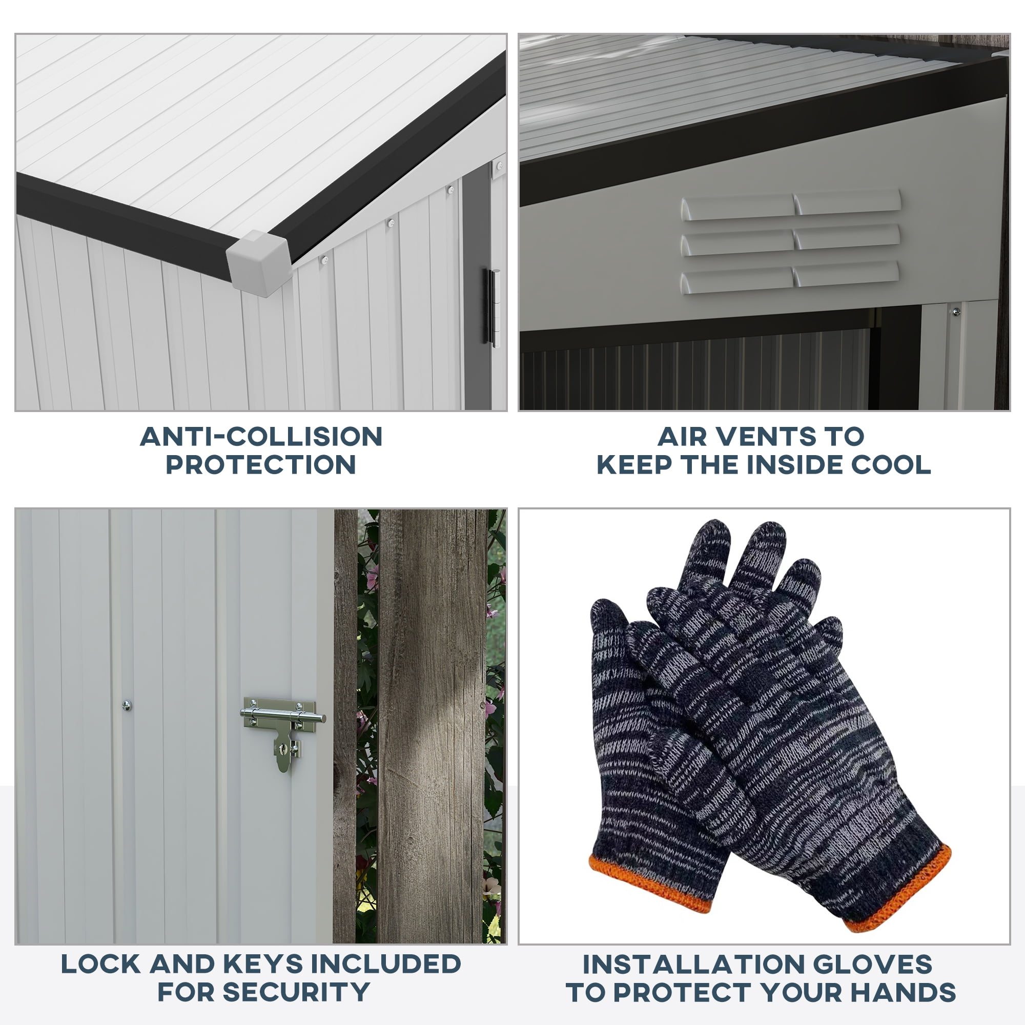 Outsunny Steel Storage Shed with Locking Door, 4'x7.7', White, Galvanized