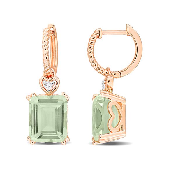 6.45 Carat (ctw) Green Quartz and White Topaz Dangle Earrings in Rose Sterling Silver