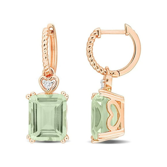 6.45 Carat (ctw) Green Quartz and White Topaz Dangle Earrings in Rose Sterling Silver