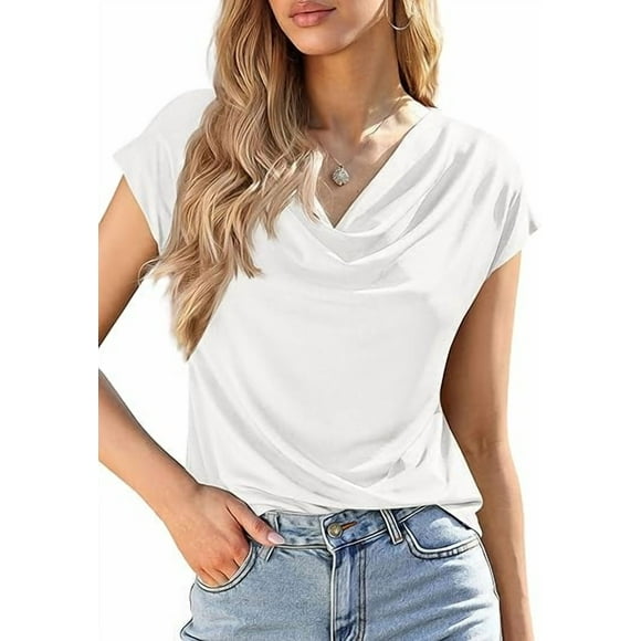 Blouses for Women Dressy Casual Summer Cowl Neck Short Sleeve Tops Spring Work Office Teacher Shirts