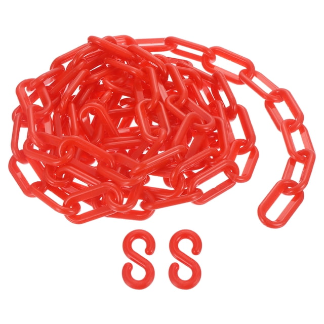 Plastic Chain Links, 1.9-Inch 10 Foot Barrier Chain with S-hooks, Red