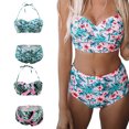 thumbnail image 4 of KZKR Women High Waist Bikini Set Vintage Floral Print Front Knot Side Bandage Two Piece Swimsuit Beachwear, 4 of 6