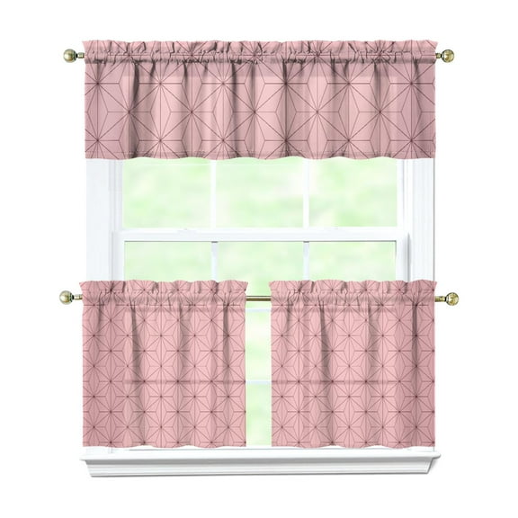 Kitchen Curtains 24 Inch Short - 3 Panel Set, Rod Pocket Window Curtain, 100% Polyester for Farmhouse, Cafe, Kitchen, Living Room, Bedroom, Rustic Buffalo Plaid & Geometric Design, Easy Wash