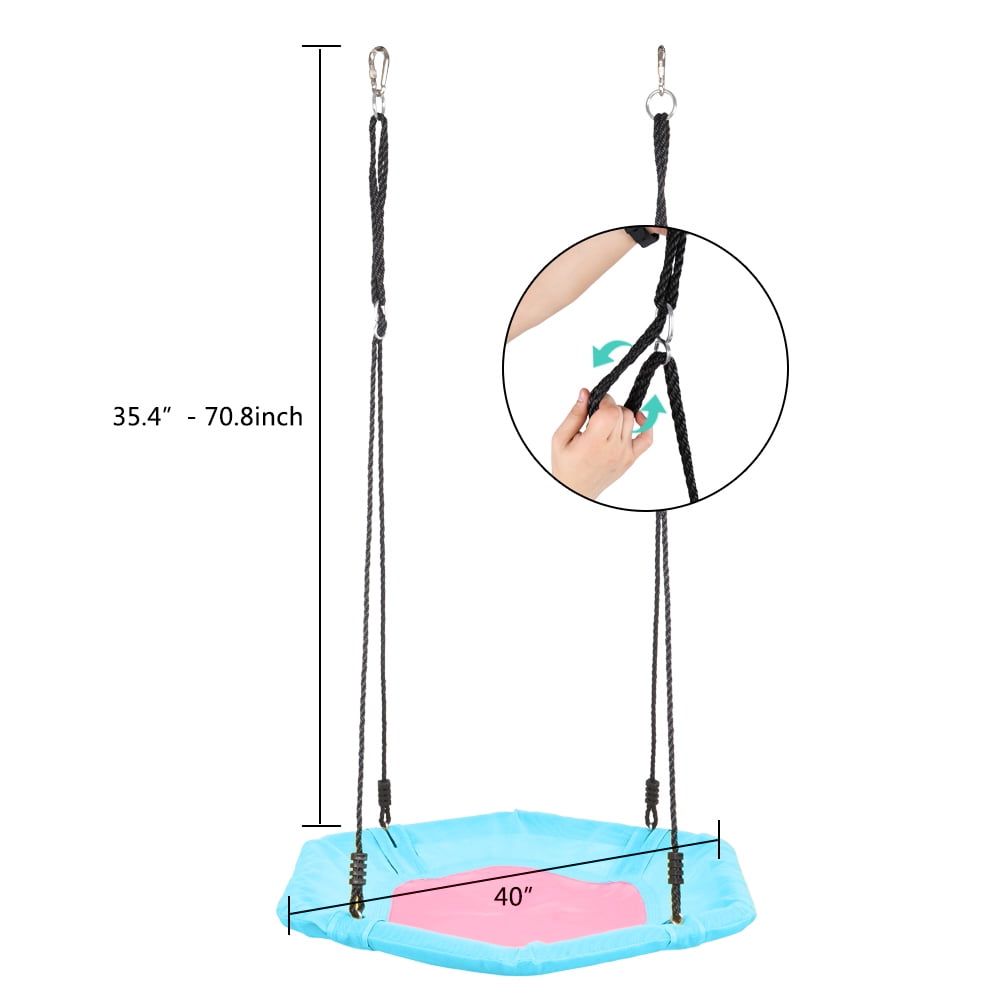 CIPACHO Hexagon Tree Swing, Kids Platform Swing with 2 Carabiners & Adjustable Rope, Swing Set Great for Backyard