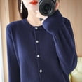 thumbnail image 4 of Suéter de Larga con Cuello Redondo de Color Liso para Mujer, Chaqueta de Punto Combinable para y Otoño Azul Marino M, 4 of 8