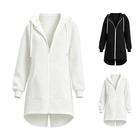 XINXIAOO Sweatshirts for Girls Boys Long Sleeves Zipper White Hooded Fall Jacket with Pockets Clothes for Girls Boys 7-8 Years