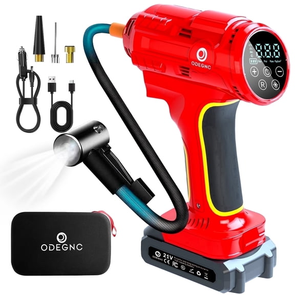 ODEGNC 160PSI 10000mAh 21V Cordless Tire Inflator Dual-Power Portable Air Compressor for Car Bike Ball LED Light