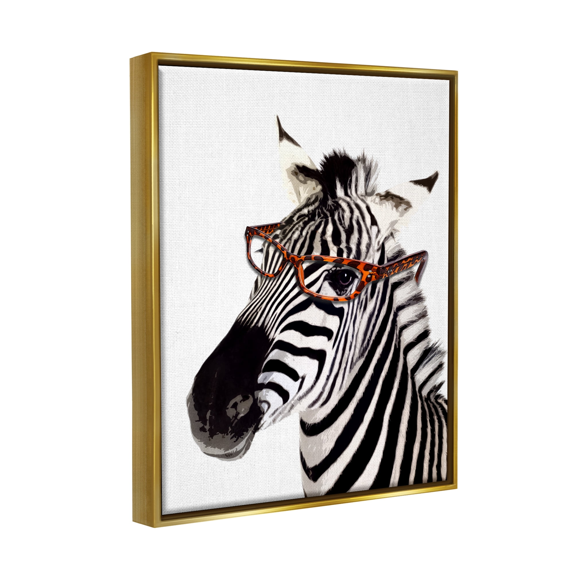 Stupell Industries Zebra Wearing Glasses Animals & Insects Painting Gold Floater Framed Art Print Wall Art, 25 x 31