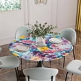 thumbnail image 5 of Spring Floral Round Tablecloth for 45-54 Inch Tables, Fitted Table Cover with Elastic Edge, Modern Oil Painting Abstract Art Waterproof Outdoor Table Cloth Protector for Patio Garden Dinner Picnic, 5 of 9