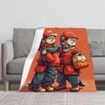 thumbnail image 2 of Cozy Durable Soft Flannel Blanket - Perfect for Sofa Travel Bed & Chair - Vibrant Orange Design with Cheerful Characters, 2 of 7