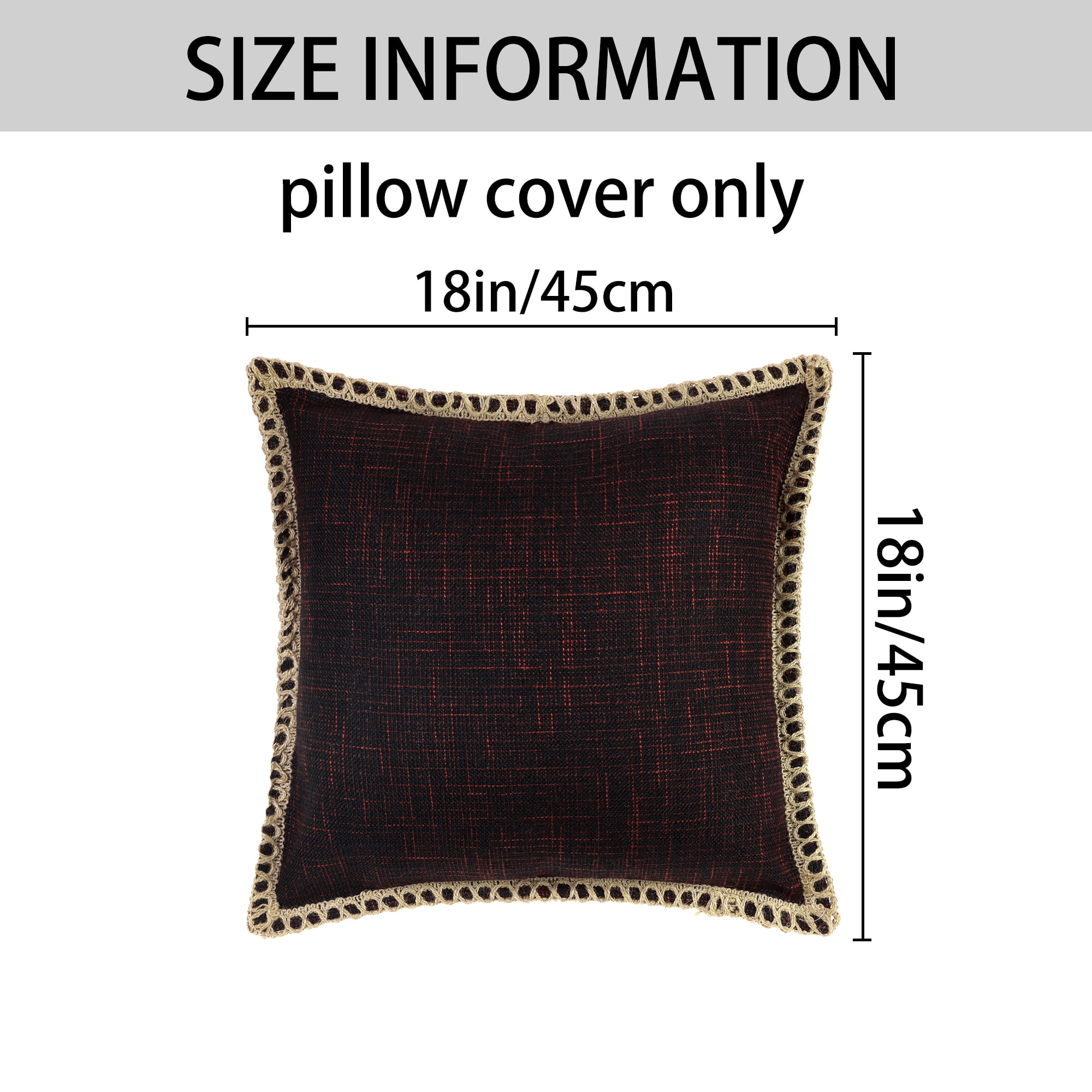 Unique Bargains Linen Pillow Covers Solid Color Throw Pillow Covers for Home Sofa 1 Pair Black 18" x 18"