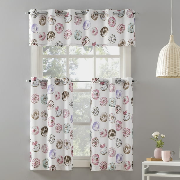 Mainstays Elevated Solid 3 Piece Kitchen Curtain Set