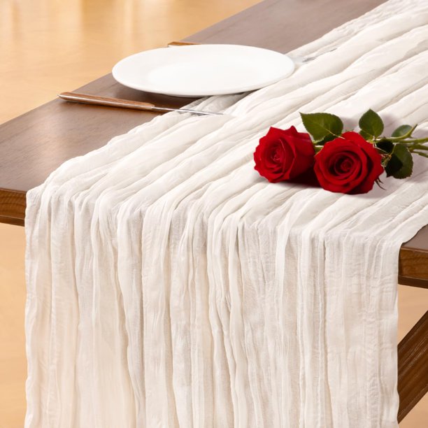 Camino de mesa Socomi de gasa color marfil y blanco 3,5 x 3 m para eventos