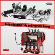 VILONG Modular Power Tool Organizer Wall Mount with Charging Station, 4 Drill Holder & Battery Rack, Heavy Duty Storage – for Garage, Workshop & Father’s Day Gifts (Red)