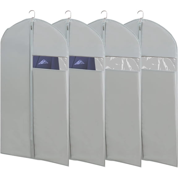 4pcs Gray Suit Bags for Closet Storage, 43" Garment Bags for Hanging Clothes