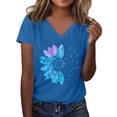 thumbnail image 2 of Yubnlvae Women's V-Neck Colorful Daisy Short Sleeve Top, 2025 Women's Sunflower Graphic Tee Crew Neck Short Sleeve Loose Fit Teacher Apparel | Casual Streetwear & Vintage Inspired Top, Sky Blue, S, 2 of 5