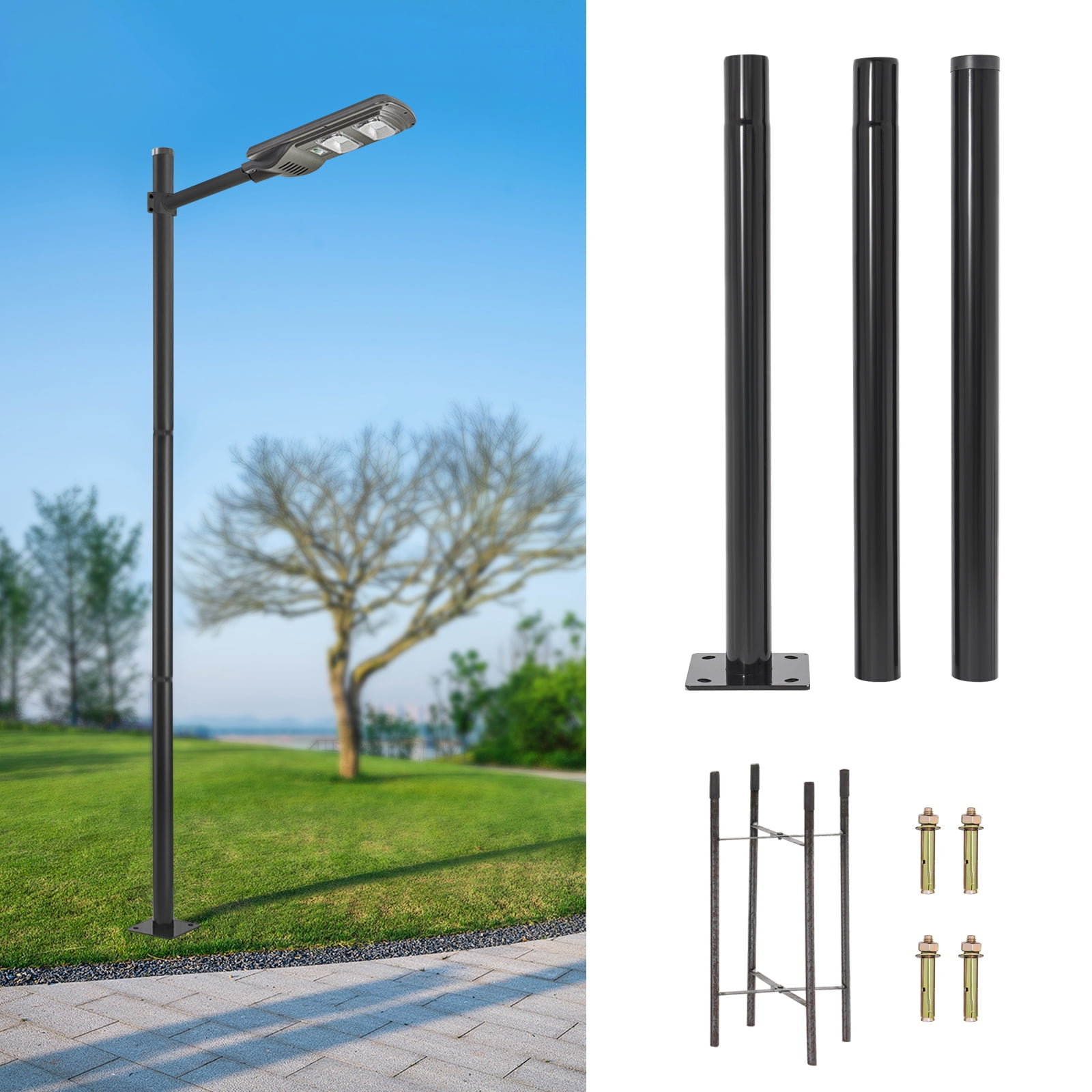 DUYIWAA 10ft Outdoor Street Light Pole Galvanized Steel Courtyard Parking Lot Lighting Lamp Post W/Ground Cage