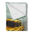 thumbnail image 2 of Cars Soft Flannel Fleece Blanket, Speeding Yellow Vintage Car on Road Fast Vehicle Action Retro Inspired, Cozy Plush for Indoor and Outdoor Use, 50" x 70", Reseda Green Yellow Grey, by Ambesonne, 2 of 5