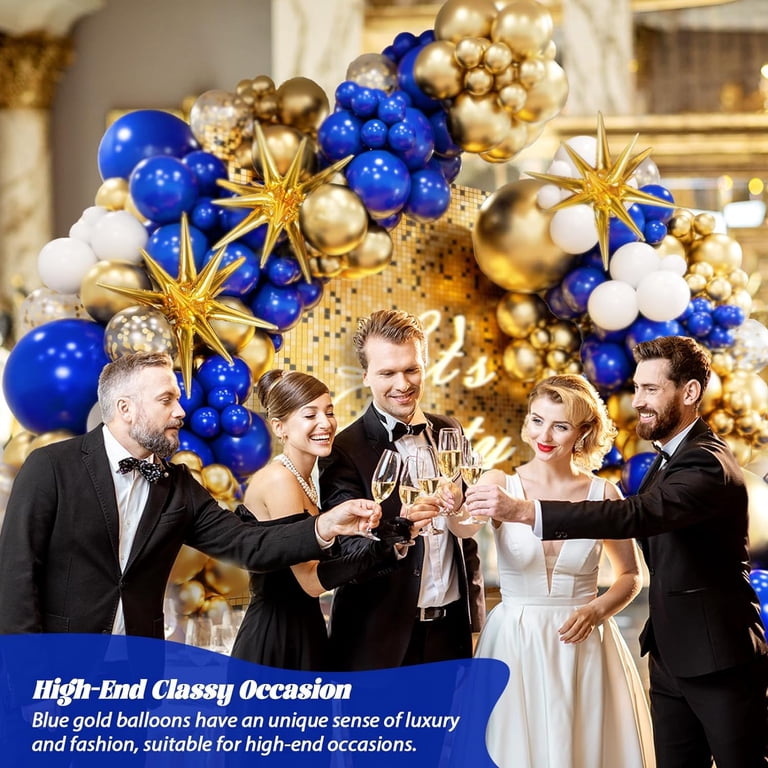 KiddiTouch Balloon Arch Garland Kit 136pcs Blue White Gold Latex