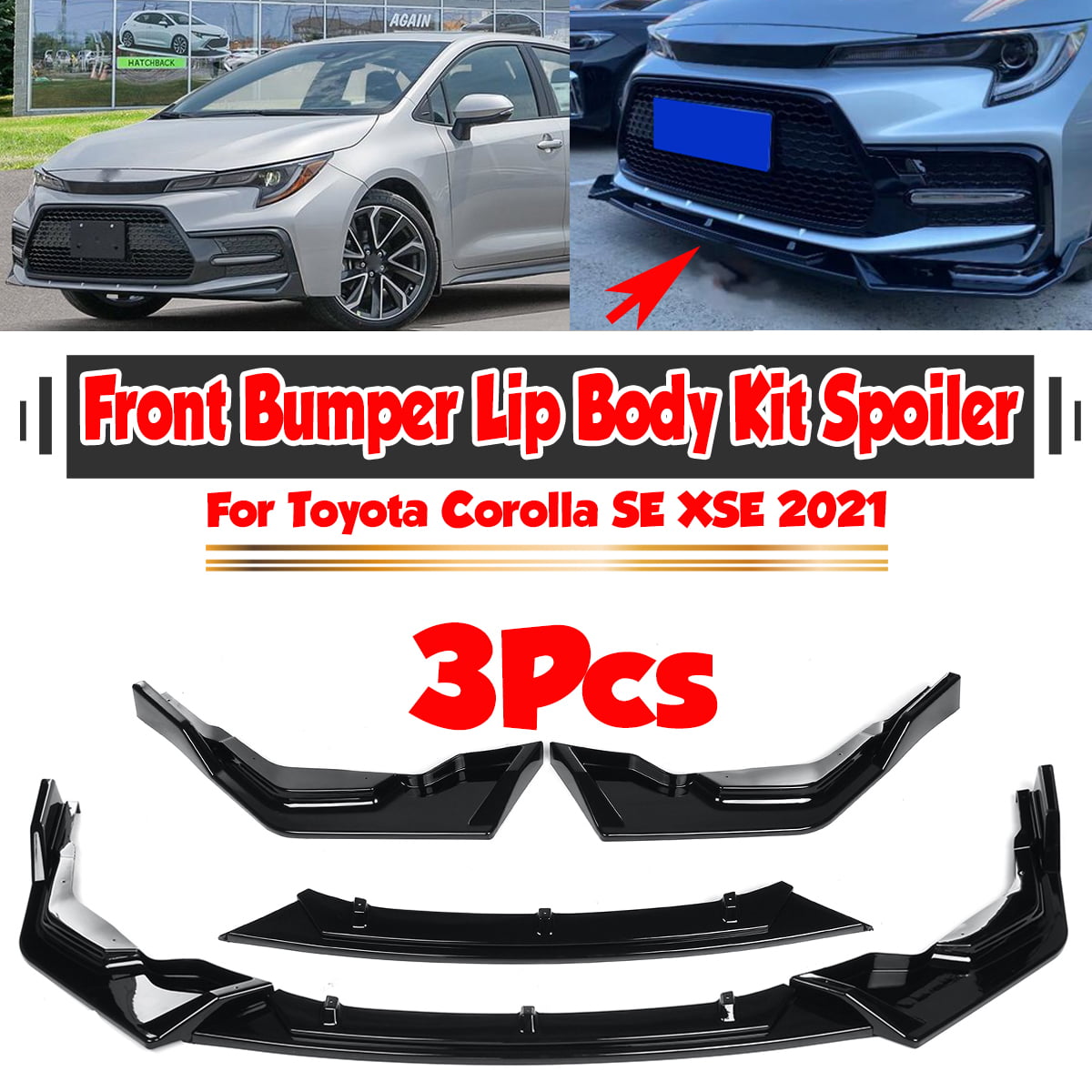 Fits Toyota Corolla 2019 2020 2021 Front Bumper Lip Body Kit Spoiler 1 Set Matte Black 