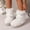White, variant on FRSASU Women's Winter Boots Fuzzy Plush Buckle Strap Warm Round Toe Slip On Non-Slip Sole Snow Ankle Booties White