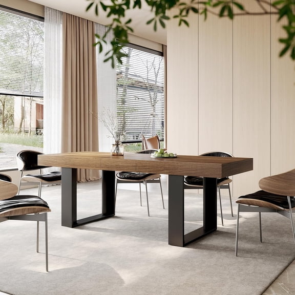 LAZZO Farmhouse Rustic Extendable Dining Table, 70.9"-86.6" Rectangular Wooden Kitchen Table for 6-10, Brown